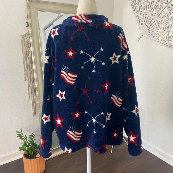 Vintage Classic Americana Dark Blue Red White Flag Fleece Sweater Jacket XXL - Picture 6 of 7
